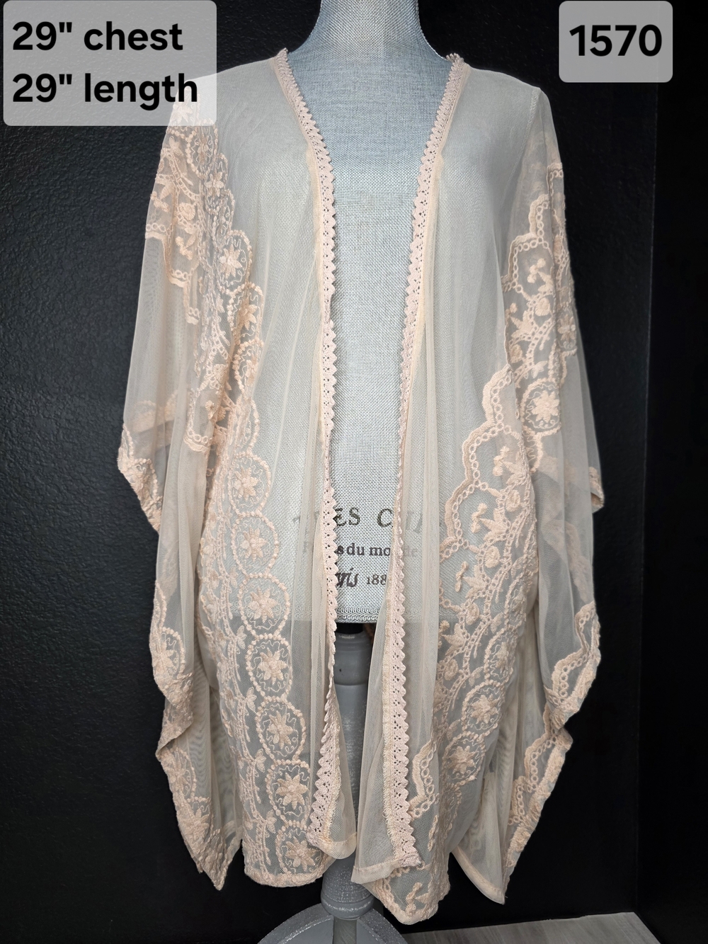 Windsor Sheer Embroidered Lace Kimono in Blush Small